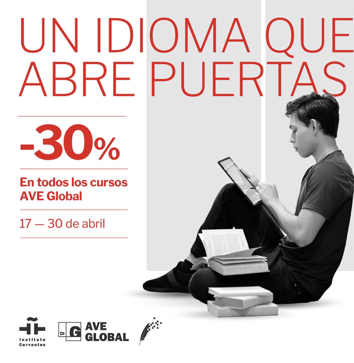 ¡Celebramos el #DíaInternacionaldelLibro con descuento en los cursos de español en línea #AVEGlobal!

Mejora tu nivel de español de forma autónoma y disfruta de un descuento del 30 % en todos los cursos AVE Global 👉 icerv.es/Z4d