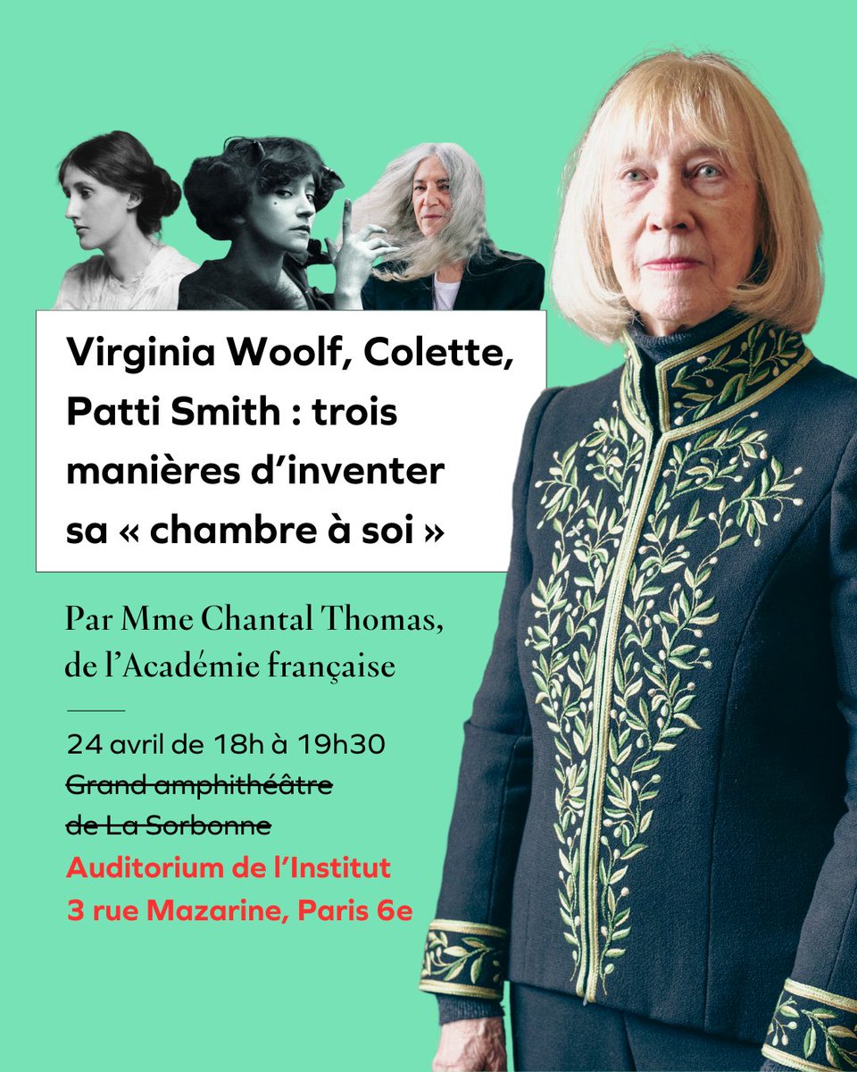⚠️ Changement de lieu 🌿La conférence de Mme Chantal Thomas, de l'Académie française, aura lieu à l'Auditorium de l'Institut de France. 📍3 rue Mazarine, Paris 6e 🗓️ Mercredi 24 avril, de 18h à 19h30 (ouverture des portes à 17h30)