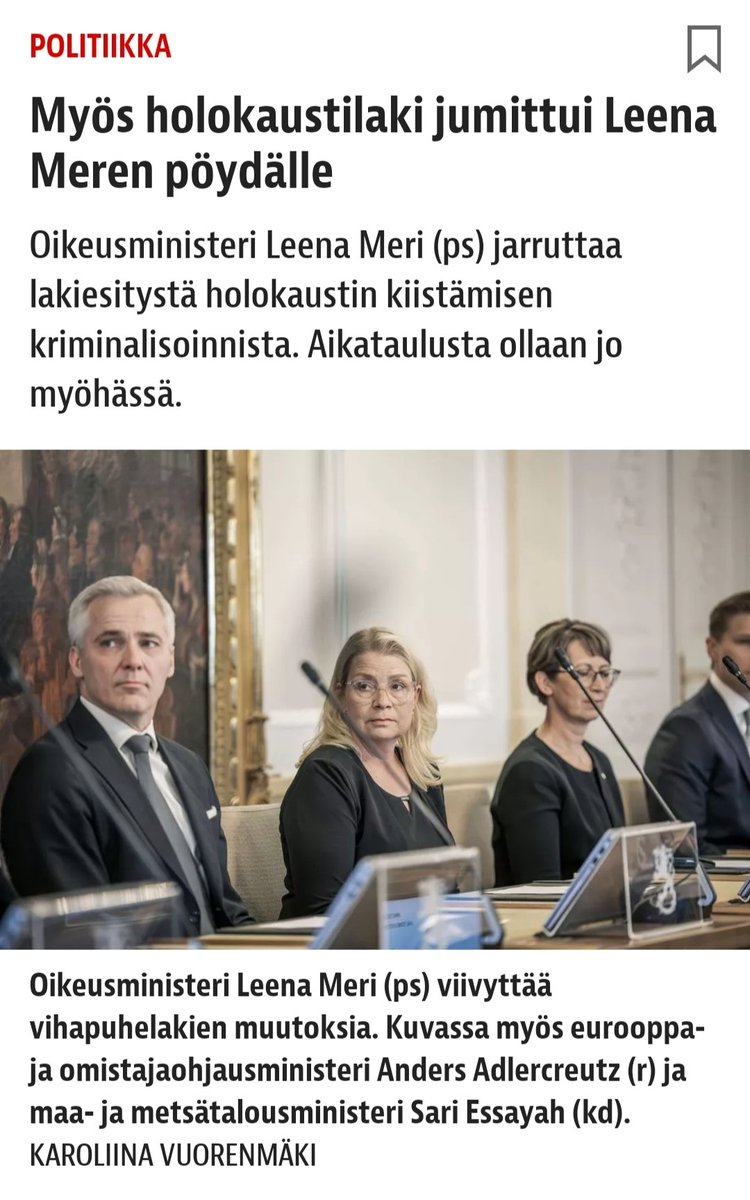 Leena Meri (ps) on sopimaton ja kykenemätön toimimaan ministerinä. Mutta hän ja hänen puolueensa eivät ole yksin syyllisiä. Hallituskumppanit kantavat vastuun vaarallisen farssin jatkumisesta. #hallitus #oikeusvaltio #äärioikeisto