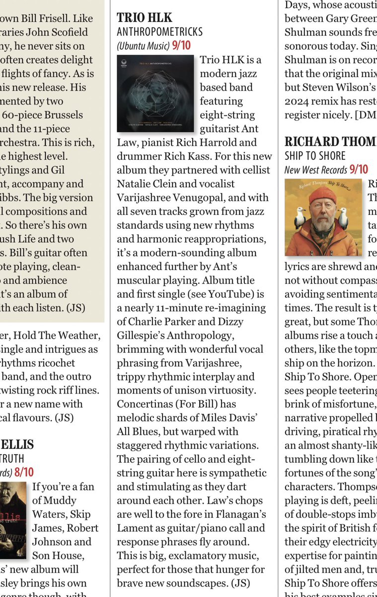 Whoah thanks Guitar Techniques mag! 9/10 for the new @TrioHLK album 🙏 #guitartechniquesmag #8string #guitarmag