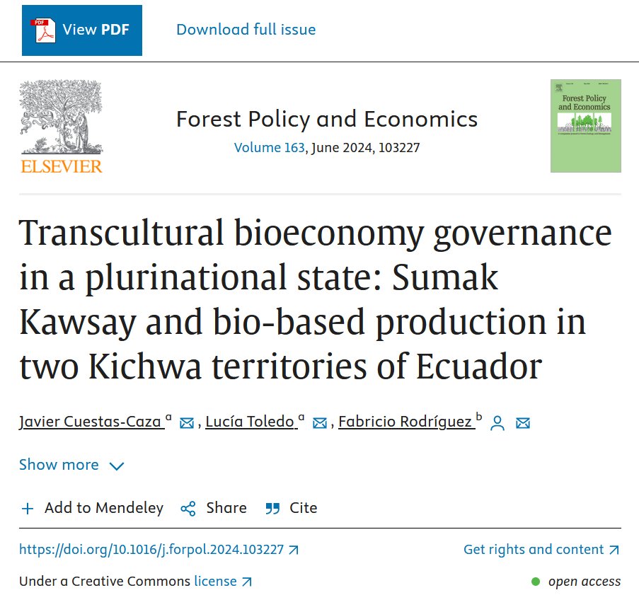 📥[new] on Sumak Kawsay & #bioeconomy, exploring how technological #innovations enter in fruitful interaction with ancestral #knowledges in the Ecuadorian #Andes and the #Amazon. Collab research with inspiring co-authors Javier Cuestas-Caza & Lucía Toledo @EPNEcuador #opensource