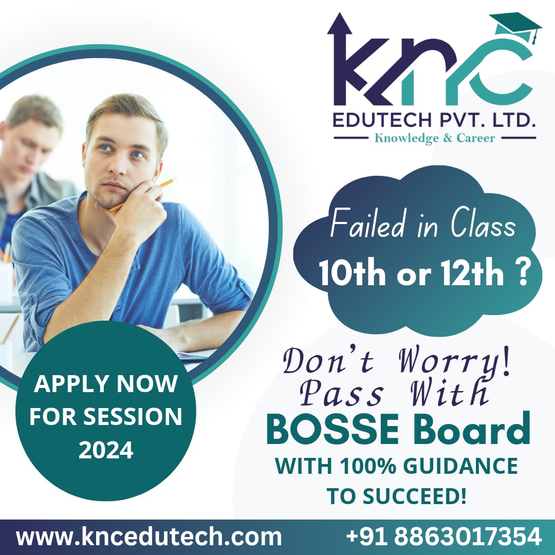 Admissions Open for 10th and 12th from BOSSE (Board of Open Schooling & Skill Education).
#bosse #ssc #hsc #opportunity #university #courses #selfbelief #degree #admission #dedication #hardwork #knowledge #success #future #Education #careercounselling #knc #kncedutech