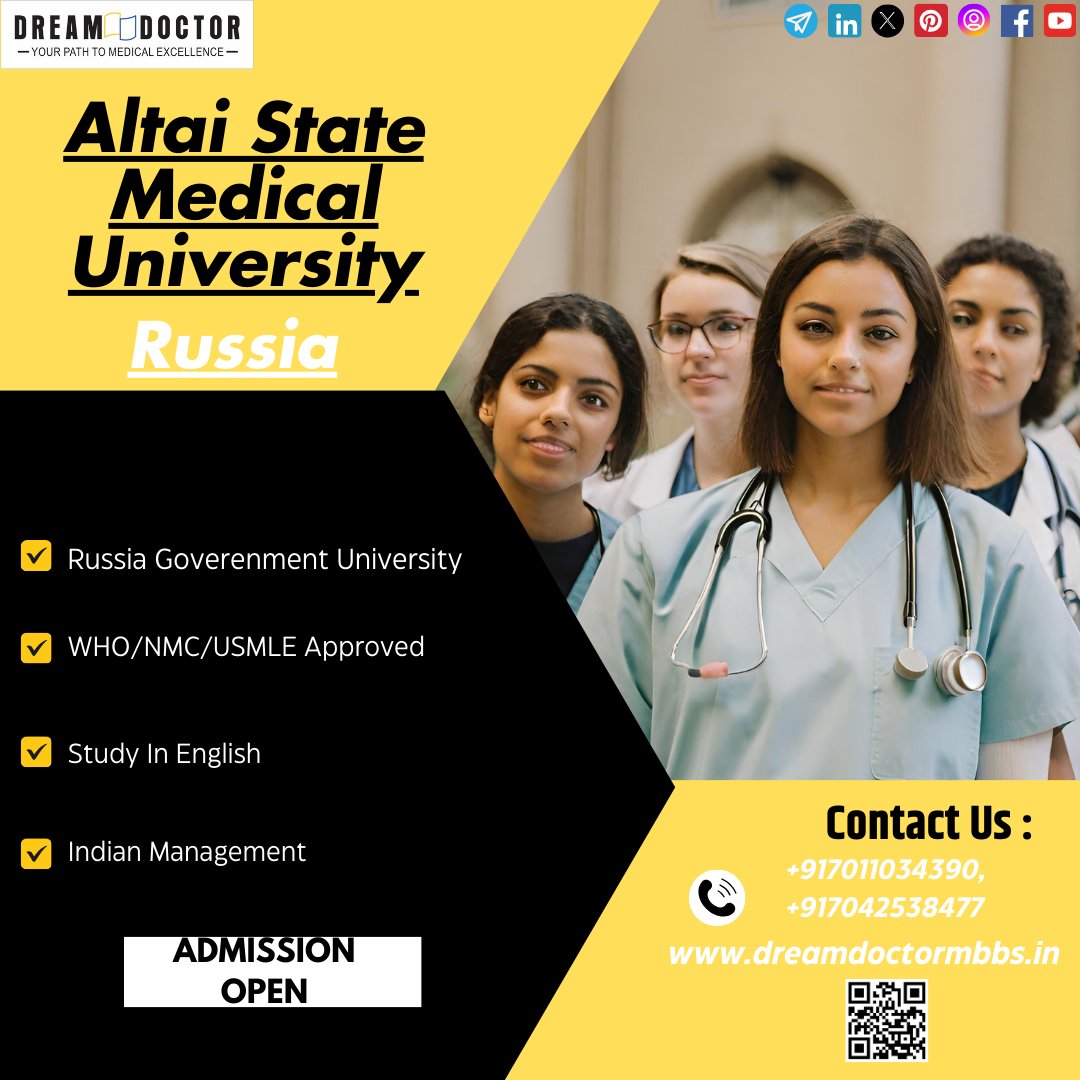 Altai State Medical University is administered by the Min. of Health of the Russian Federation. Its one of the major hubs for research, education & cultural exchange.
 #altaistatemedicaluniversity #dreamdoctormbbs #russia #altai #medical #medicine #mbbsabroad #neetaspirants #neet