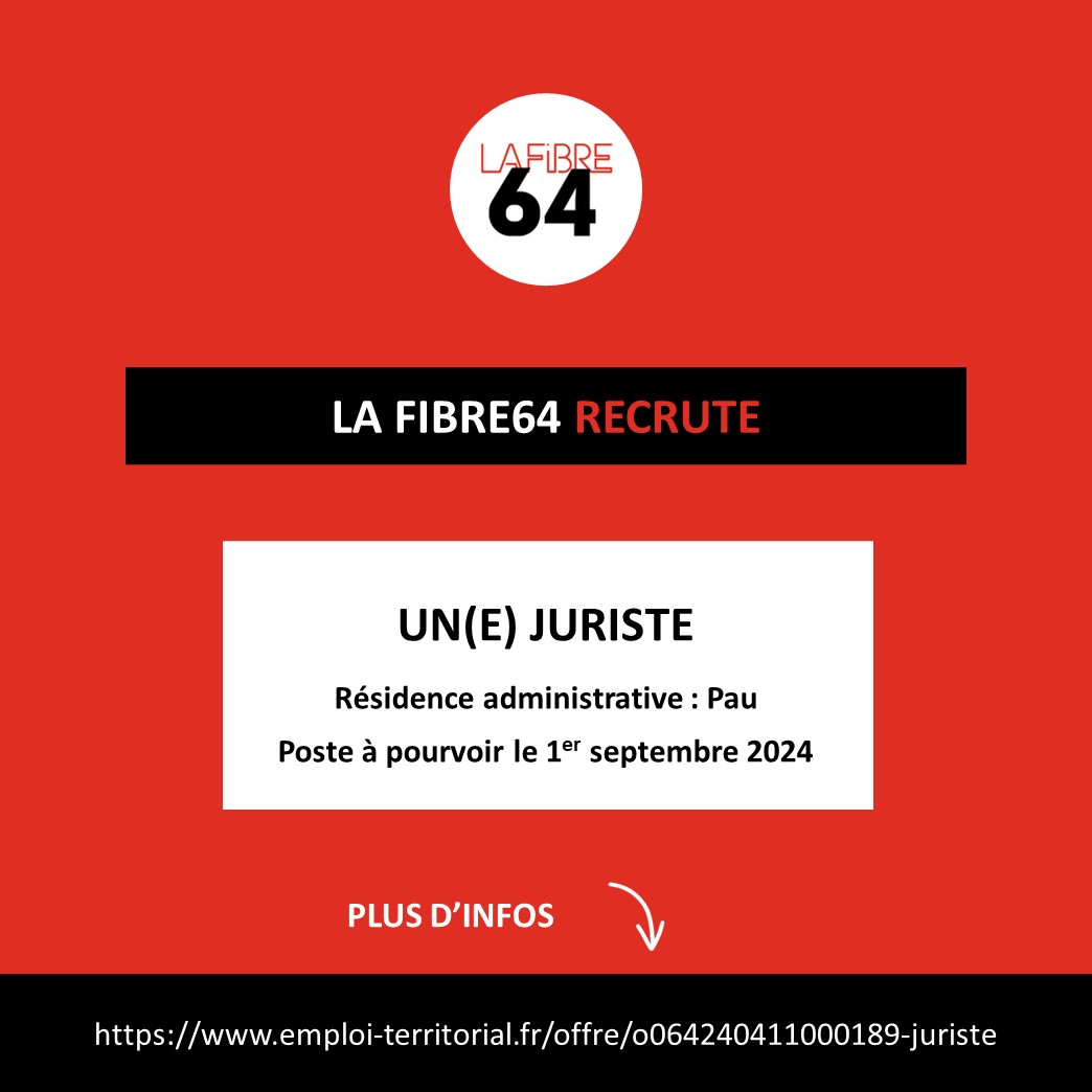 🎯La Fibre64 recrute un(e) Juriste. 👉N'hésitez pas à postuler avant le 11 mai 2024 📷 : emploi-territorial.fr/.../o064240411… #lafibre64 #offredemploi #hiring #juriste #le64