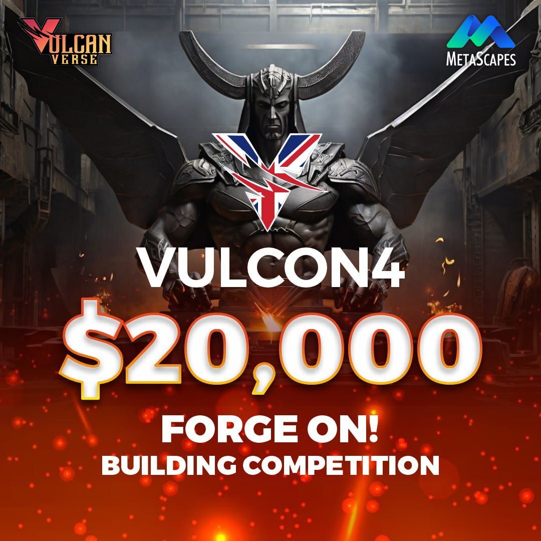 The BIGGEST Vulcan Contest yet, featuring $20,000 in $PYR prizes!🎉 Introducing: The 'Forge On! Building Competition' 1⃣ Create a build in @VulcanVerse or @MetaScapes_VF on the theme of 'Forge On' 2⃣ Post a snip of your builds and mention: @VulcanForged, #ForgeOn, #VulCon4