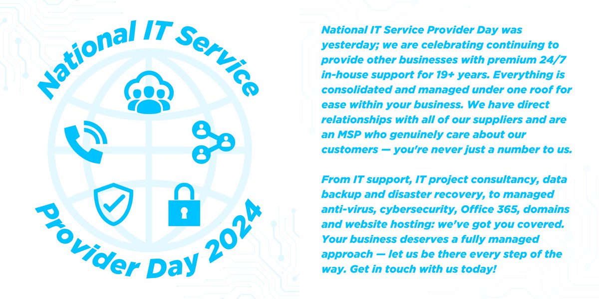 wessexit's tweet image. Happy #NationalITServiceProviderDay!

#ITServiceProvider #ITSupport #ITSolutions #TechnologySolutions #ITSupportWestSussex #WestSussex #ITSupportSussex #Sussex #ITSupportSurrey #Surrey #MSP #CustomerSupport #ClientSupport #InHouseSupport #ITServices #ManagedITServices #Technology