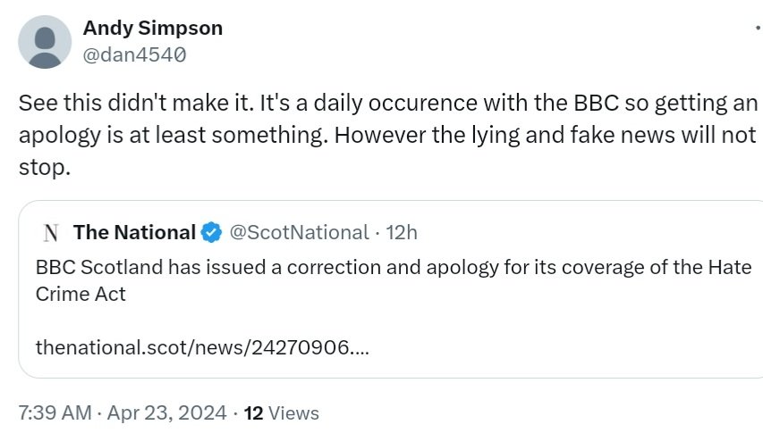 BBC Scotland News issues more fake news that all other BBC News outlets combined. Once the headlines are out the damage has been done and retractions are irrelevent. They also know that promoting right-wing rags like the Mail gets round impartiality rules. #GBNewsScotland