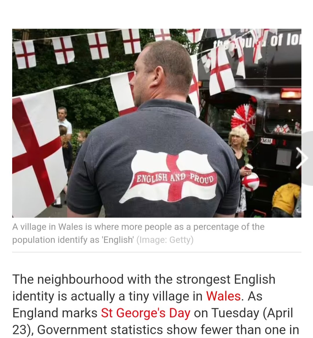 An interesting fact on St George's Day.

The highest percentage of people who identify as 'English only' in the whole of the uk, is a village in Cymru (in Flintshire)