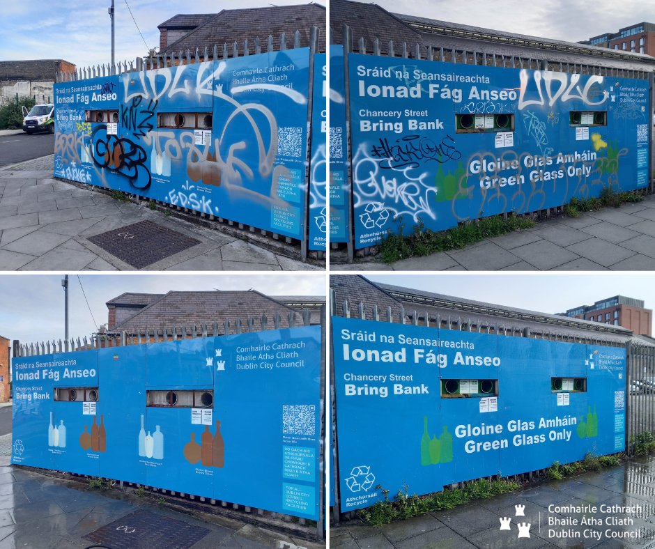 #Graffiti removal carried out at Chancery Street recycling facilities, operated by our #wastemanagement graffiti removal team. Super job as always, thanks Ray & Scott 👏👏. #YourCouncil #recycle #KeepDublinBeautiful