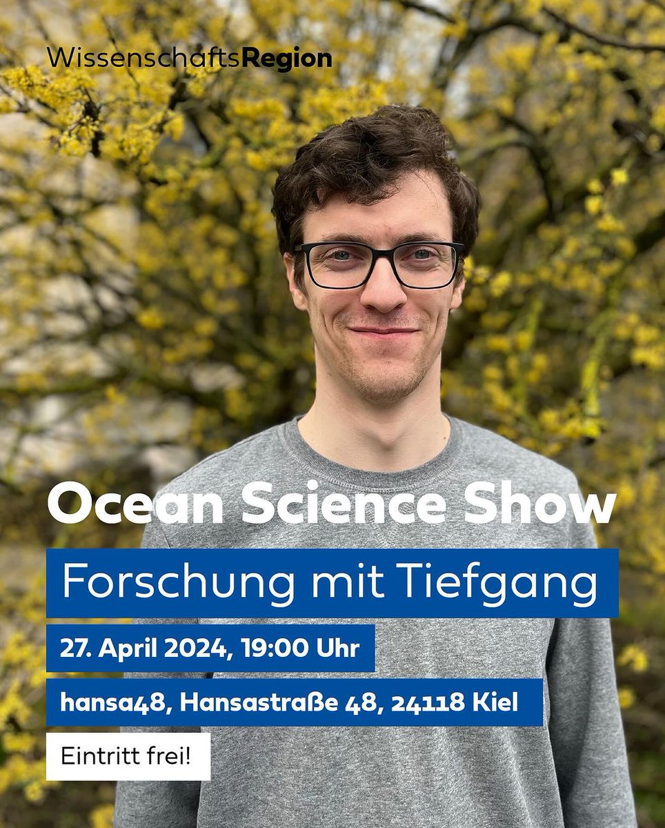 Am Samstag ist es schon soweit: Die Ocean Science Show um 19:00 Uhr in der hansa48! Auch die Informatik ist vertreten: Niko Schmidt von @kielunimarine erklärt die Anwendung der Mathematik auf die Klimaforschung. Eintritt frei! #FYORD #Cinemare #KielRegion #Wissenschaftsfestival