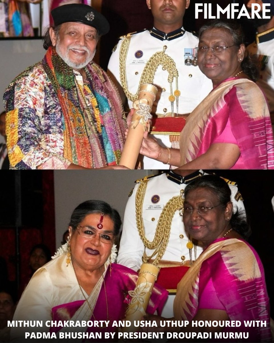 A moment please! 🩷💥

#UshaUthup and #MithunChakraborty get honoured with Padma Bhushan by President #DroupadiMurmu.