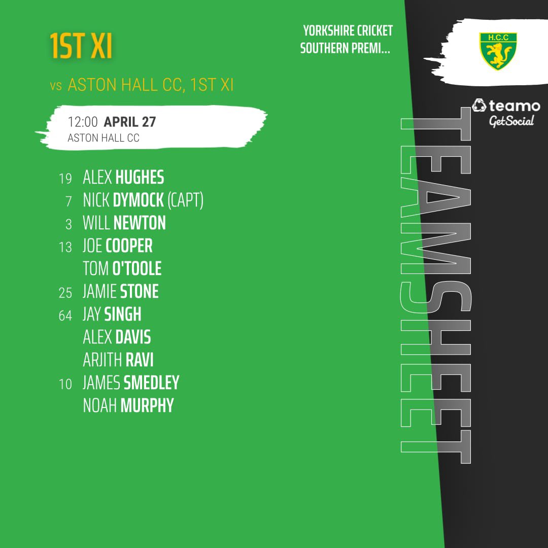 It’s obviously still in the balance with the horrific British weather, but here is our 1st XI for their opening game of the season, at @AHCCsheff this Saturday #gowell #greenandgold 💚💛