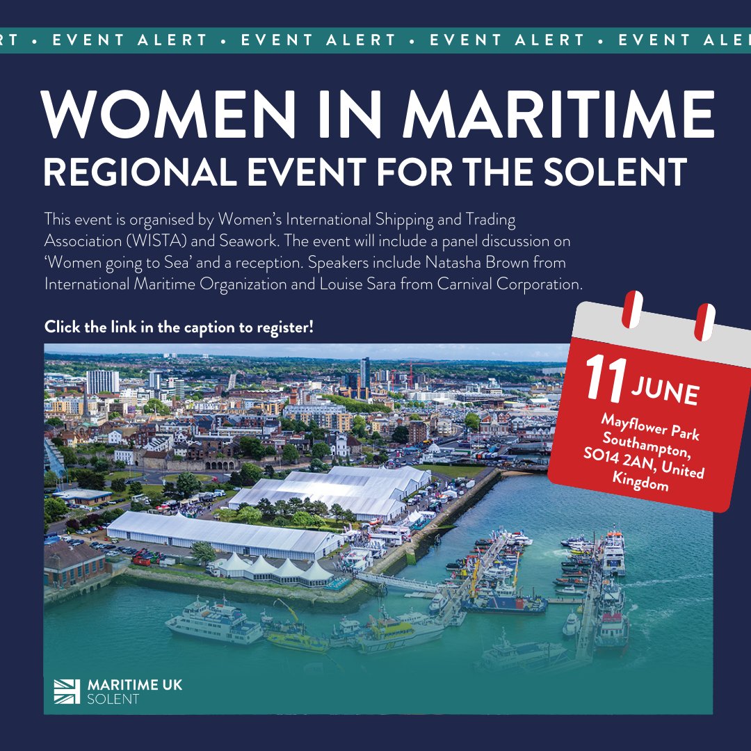 🌊 Join us for an event organised by Women’s International Shipping and Trading Association (WISTA) and Seawork! 🚢 

Start date/time
11 Jun 2024 15:00

End date/time
11 Jun 2024 17:30

shorturl.at/oruG4

#WomenInMaritime #WISTA  #maritimeuk #maritimeuksolent