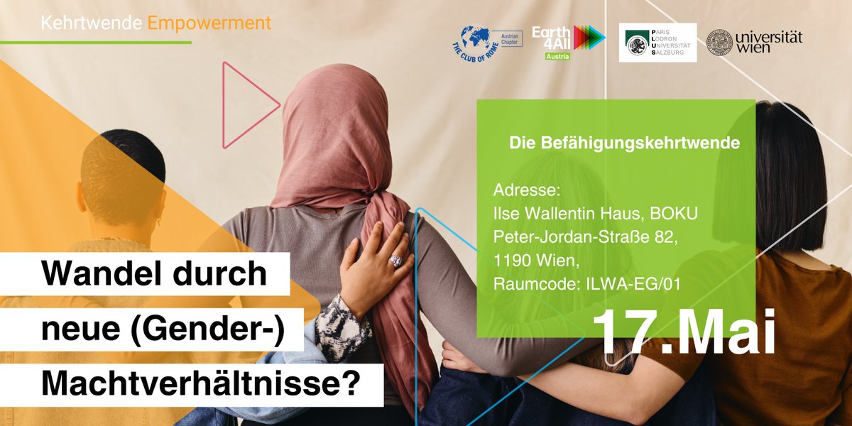 Save the date! Am 17. Mai 2024 findet die nächste Veranstaltung statt - Kehrtwende „Empowerment/Befähigung (von Frauen)“. 
Wo? Ilse Wallentin Haus, BOKU, Peter-Jordan-Straße 82, 1190 Wien clubofrome.at/event-kehrtwen…

#earth4all #kehrtwende #empowerment #genderequality #clubofrome