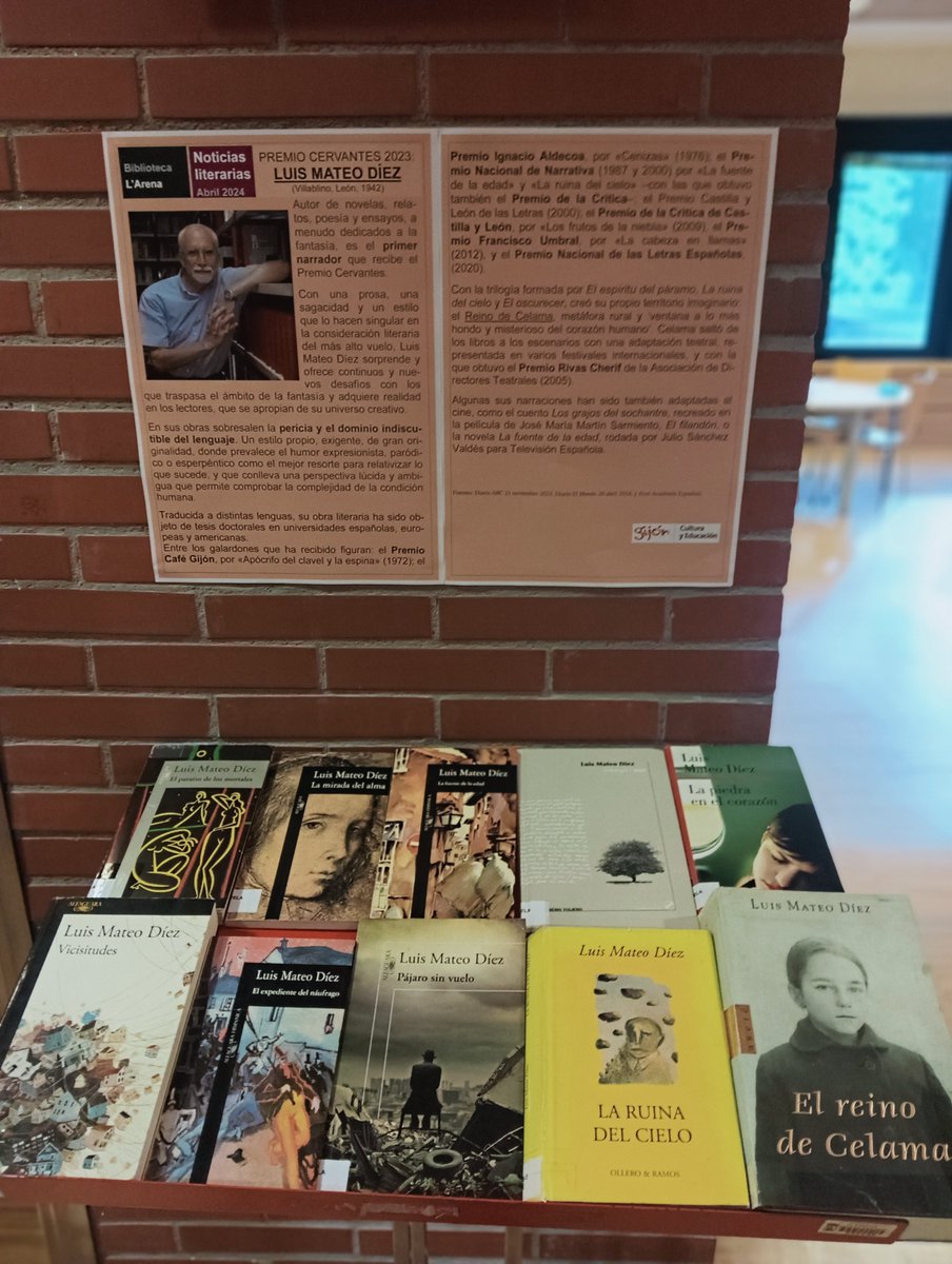 #UnDiaComoHoy, #23deabril, #DiaDelLibro #LuisMateoDiez recibe el #PremioCervantes. Por este motivo en la #biblioteca #pachindemelas #laarena hemos preparado una exposición con sus #libros,  que tienes disponibles en #préstamo con tu #tarjetaciudadana @RMBGijonXixon @CulturaGijon