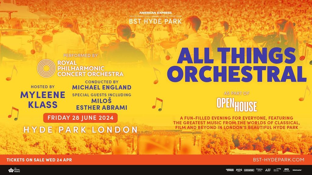 AXS_UK's tweet photo. #AXSPRESALE ๐ป๐ American Express presents @BSTHydePark is delighted to announce All Things Orchestral, With @royalphilorch hosted by @KlassMyleene, taking the stage on Friday 18 June at London's Hyde Park!
โฐ AXS Presale starts at 10am
๐ซ https://t.co/ppnhNVA1eM https://t.co/dn3fbeyGVO