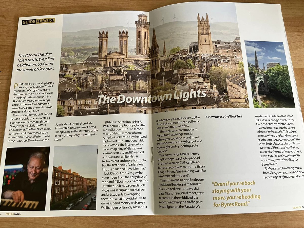 Blue Nile story. PJ interviewed about the BN in the 'Partick & West End Guide'. Nice detail about some of the songs. Also a mention of PJ Moore & Co. Lps / CDs of that available at website. pjmooreandco.com