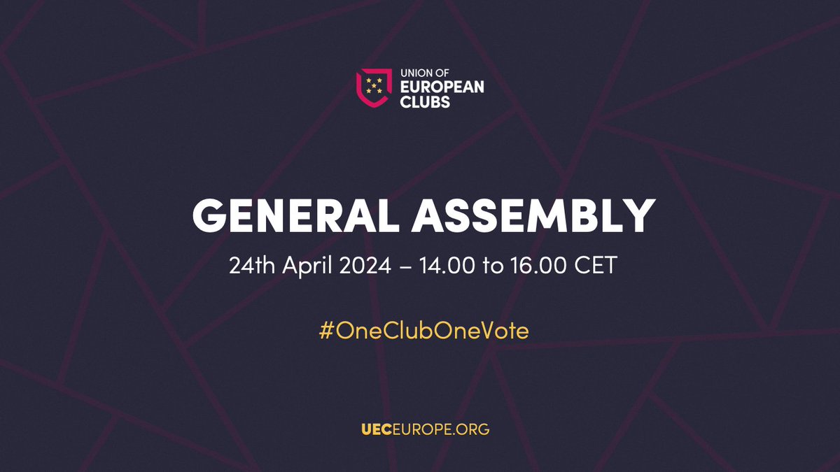 🌟 Tomorrow marks a historic moment for the UEC as we are hosting our first General Assembly, one year since our launch 🗳️ Members will elect our Executive Board for the next 4 years and discuss strategic plans for the future 🚀 Exciting announcements to come! #OneClubOneVote