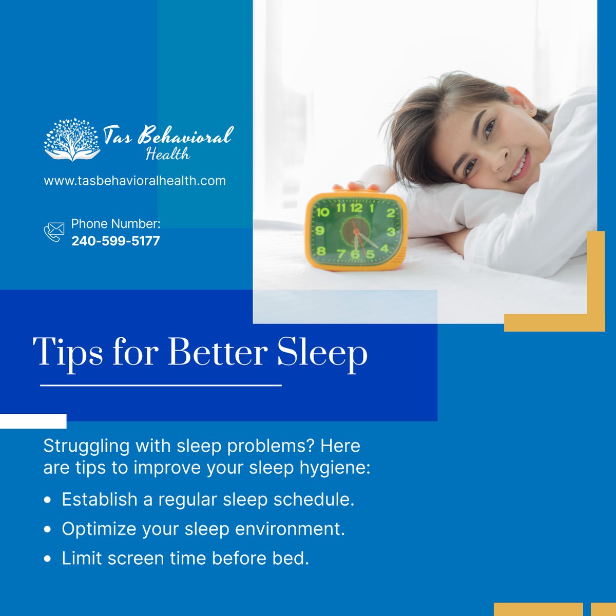 Don't let sleep problems hold you back! These simple tips can help you establish healthy sleep habits and wake up feeling refreshed. #CumberlandMD #MentalHealthClinic #SleepHygiene