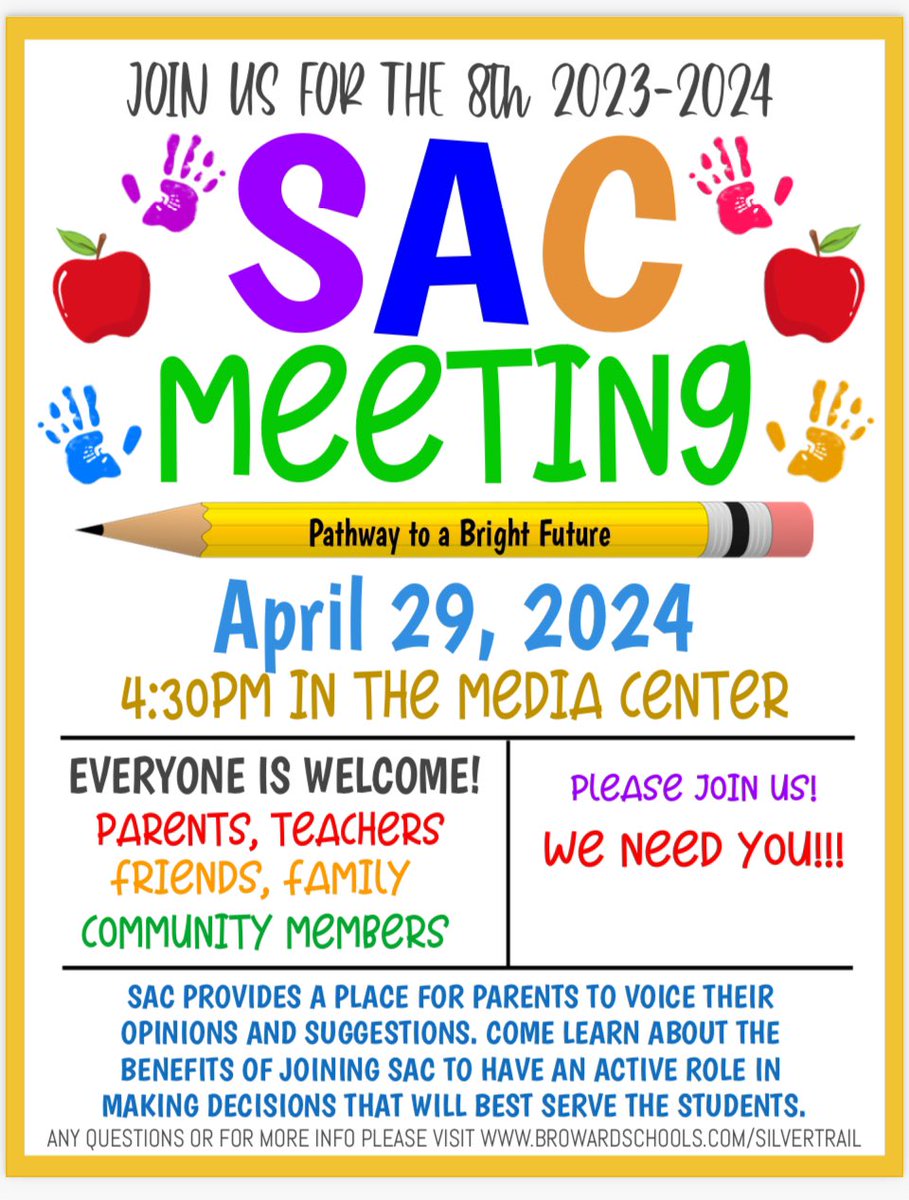 Be sure to join us for our monthly SAC meeting being held on Monday, April 29th at 4:30 in the Media Center! @PGielar @APLendickSTMS @STMSPrincipalT @NadineMSmithh @CasablancaMs