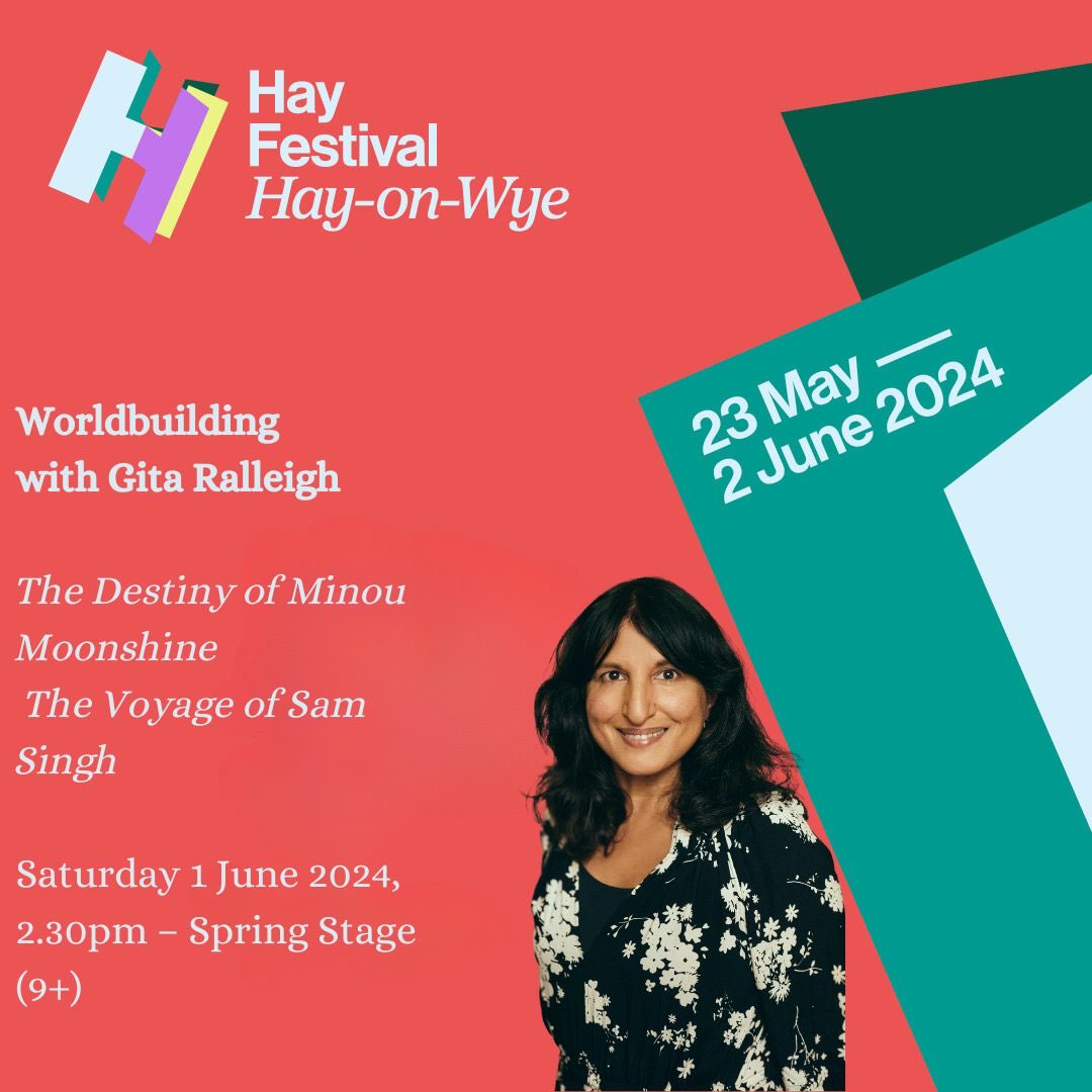 Booking is OPEN for this interactive worldbuilding talk at Hay-suitable for young readers & adults! AND copies of both #TheDestinyofMinouMoonshine & early copies of #TheVoyageofSamSingh will be on sale! hayfestival.com/p-21540-gita-r…