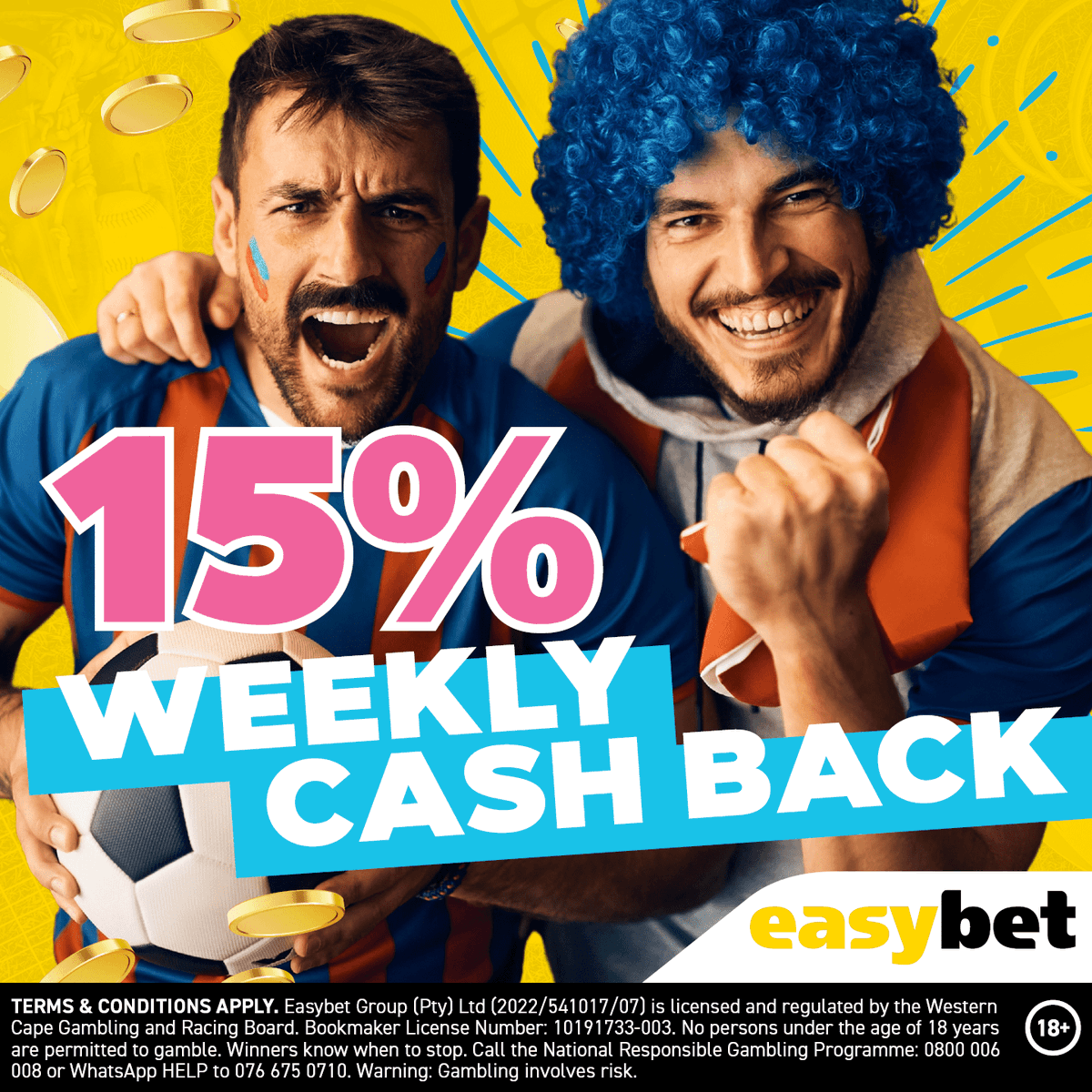 Hey, bet master! 🎲 Turn your game around this Tuesday with Easybet.co.za's cashback treat! 🎗 Reclaim up to 15% Cash Back on Losing Bets! 🔍 How The Cash Back Works: 💴 R500+ (Mon-Sun) = 15% Boost 💴 R99-R499 (Mon-Sun) = 10% Boost Keep in mind: Cashbacks for Sports