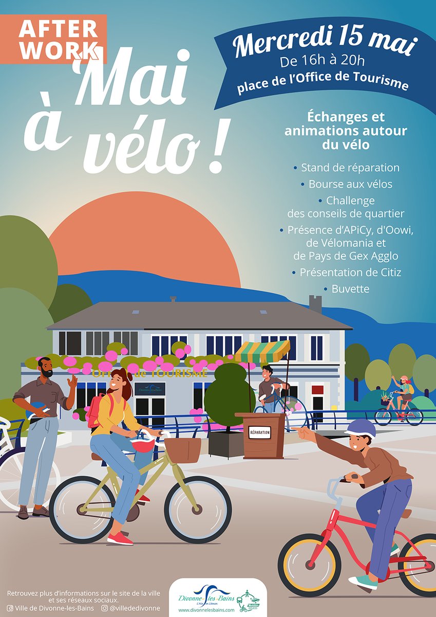 villededivonne's tweet photo. #Mobilité L’événement Mai à Vélo revient avec un nouveau format, mercredi 15 mai, de 16h à 20h, sur la place de l’Office de Tourisme. 
🚴‍♂️ Venez profiter d'un moment d'échanges et d'animations autour du vélo !
#ilovedivonne https://t.co/u9jE3YNBD7