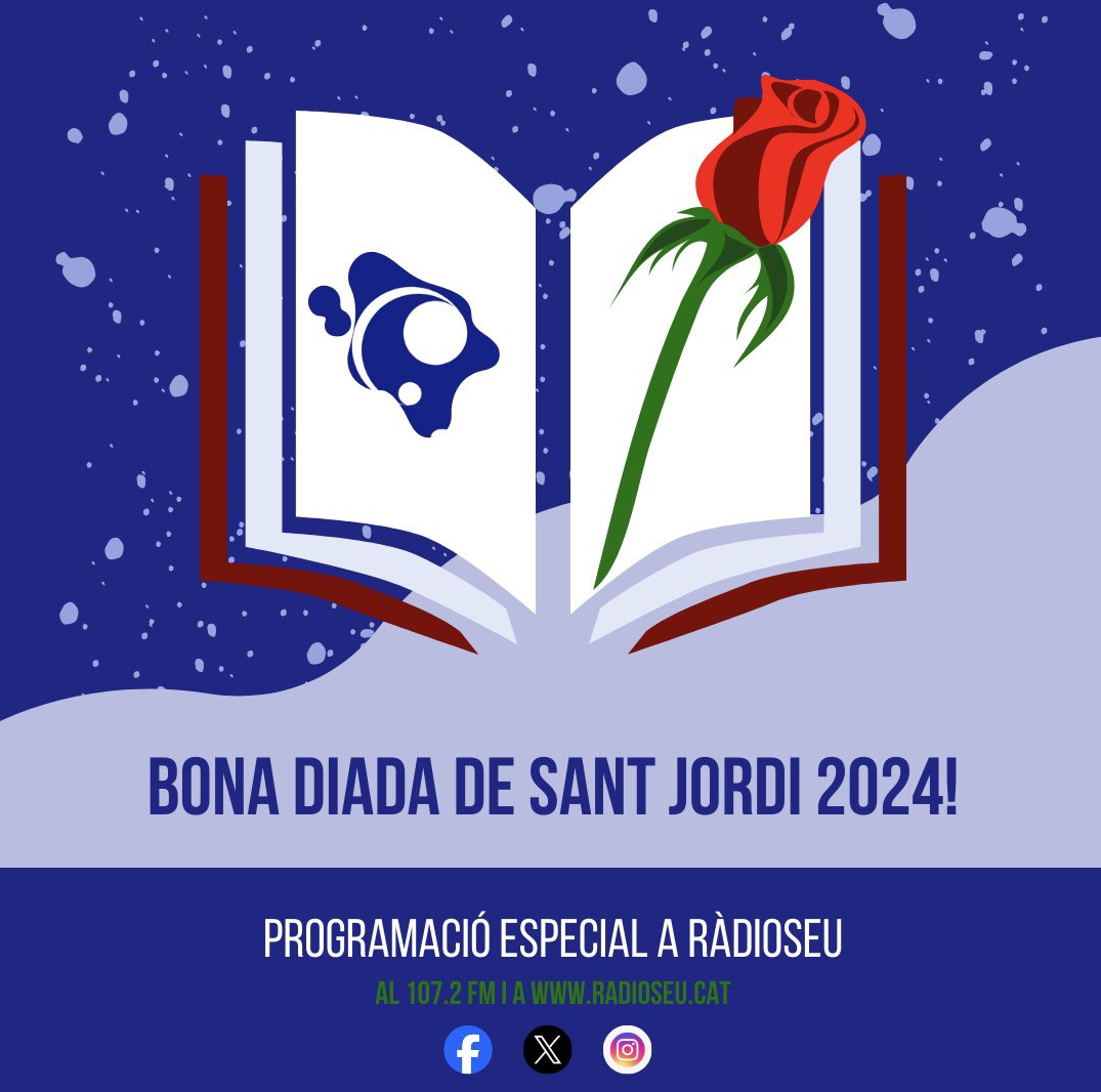 RàdioSeu et desitja una bona diada de #SantJordi! 🌹🐲📚 🗡️La pots viure amb nosaltres al 107.2 de l'FM i a radioseu.cat. 🔸Programació especial amb: ✔️Recomanacions literàries ✔️La veu dels autors locals ✔️Entrevistes en directe ✔️Poesia 🔰Gràcies per seguir-nos!