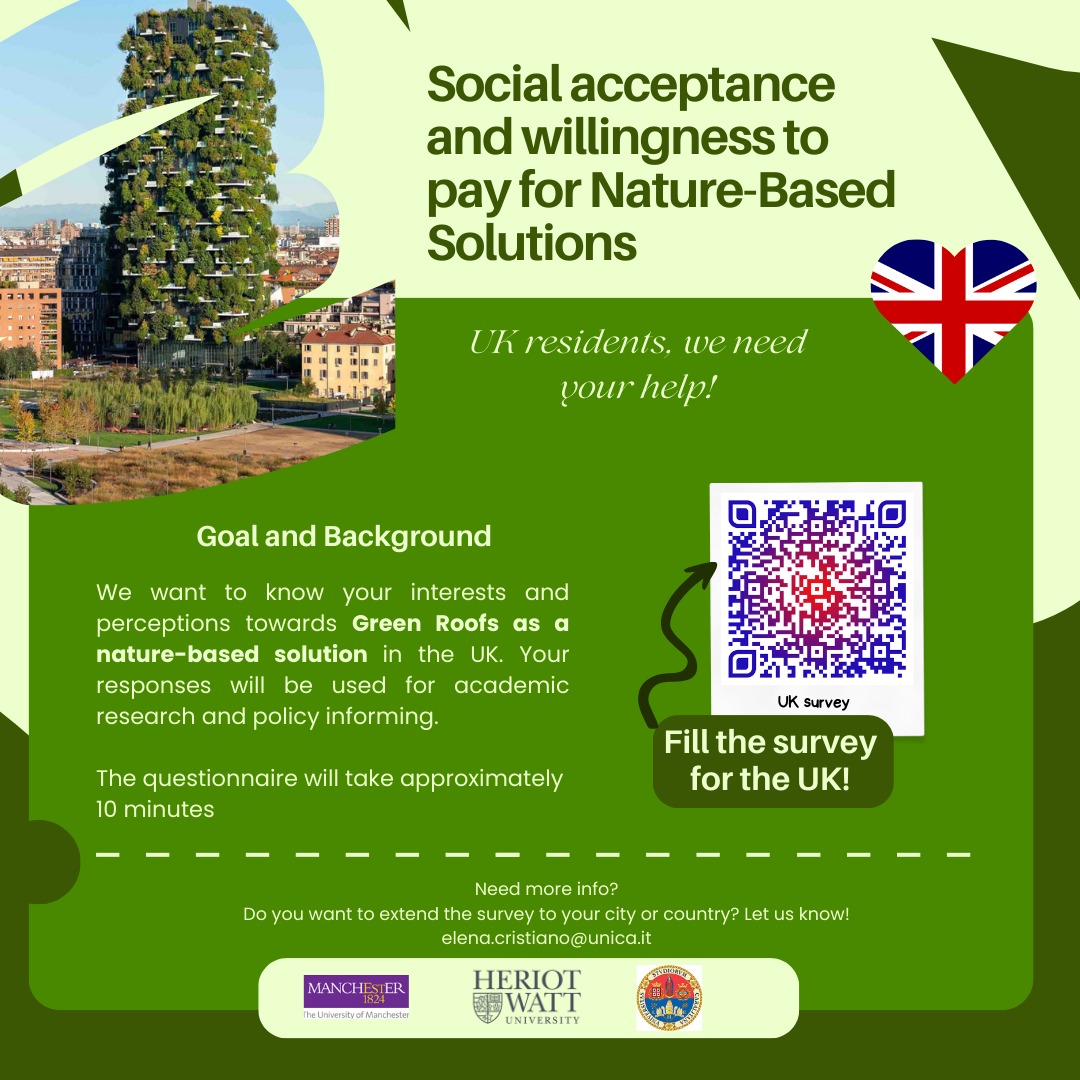 criselena89's tweet image. UK residents, we need your help! 🇬🇧
We want to investigate the willingness to pay for #greenroofs and Nature-Based Solutions for  #sustainable #urban development!💧🌱
If you live in the UK, please fill out this survey(10 mins!)📝: lnkd.in/dJfpXCTz
Help us share the survey!