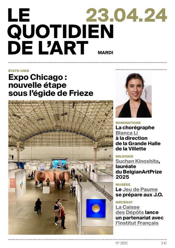 EXPO CHICAGO Quelque 35 000 visiteurs (10 % de plus qu’en 2023) sont venus du 11 au 14 avril à Expo Chicago au Navy Pier… Rachetée par Frieze en juillet 2023, la foire d’art contemporain garde son nom, mais aussi son âme. ➡️ l.lequotidiendelart.com/x2