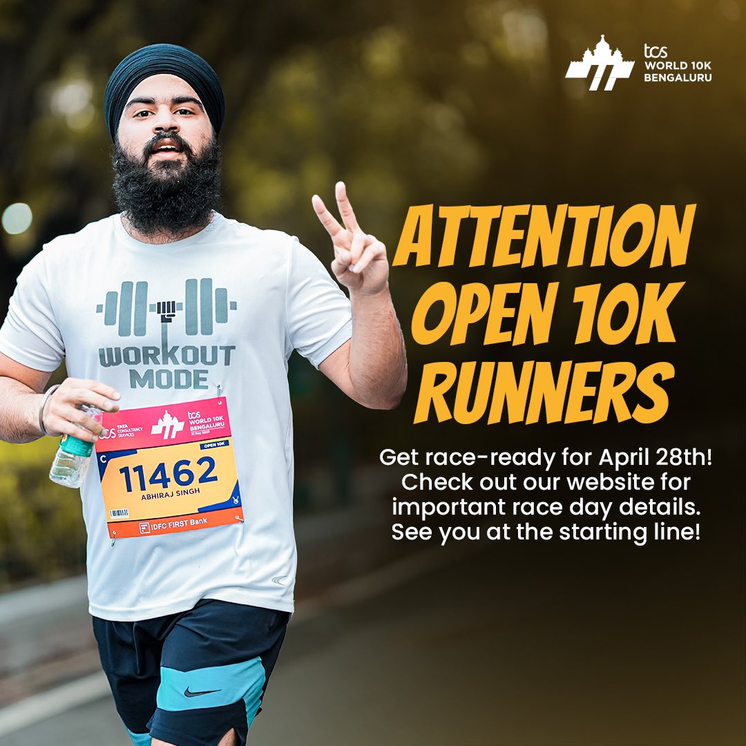 The much-anticipated race day is fast approaching, and we can't wait to see you at the starting line! To ensure a smooth race start, Please visit our website to read the essential details related to starting your race👉 tcsworld10k.procam.in/race-categorie… #TCSW10K #EndendiguBengaluru