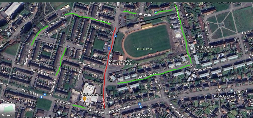 ShottsBonAccord's tweet image. ⚽️🇱🇻 Parking for tonight’s match 🇱🇻⚽️

Please note that there is no parking on Baton Rd (shown in red below)
Parking should be kept to the streets marked in green below.