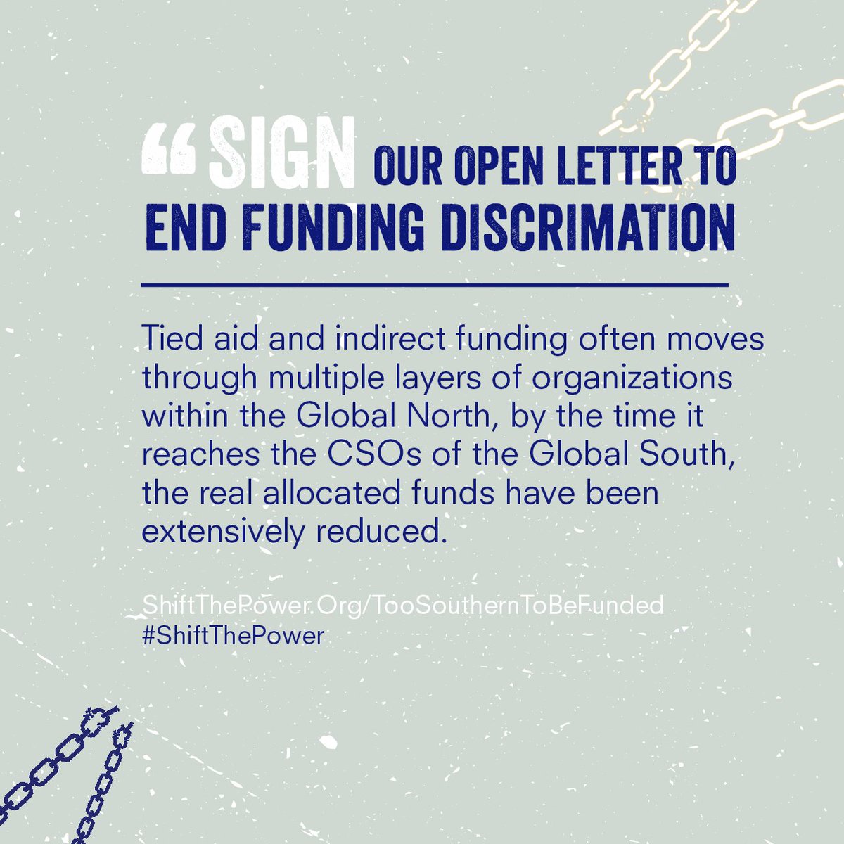Grassroots activists are the backbone of social change, but tied aid restricts their ability to make a meaningful impact. Sign our open letter and stand in solidarity for #UntiedAid. Let's disrupt the status quo! shiftthepower.org/toosoutherntob… #ShiftThePower #TooSouthernToBeFunded