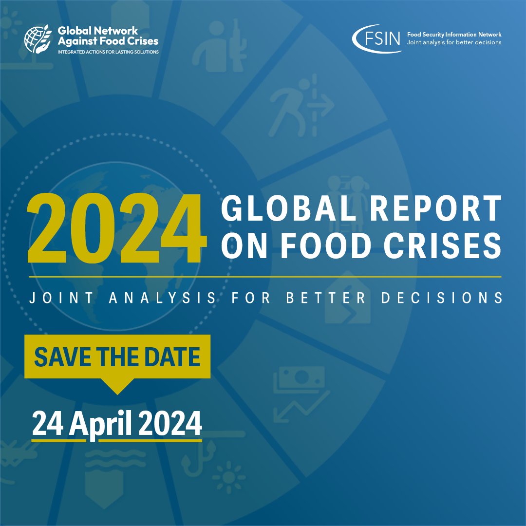 Coming tomorrow! Learn about the drivers of global #foodcrises from experts working on the front lines of #foodsecurity. Join the launch event of the #GRFC24. 
🗓️ Wednesday 24 April 2024 🕑 2pm CEST
📺 Watch online: bit.ly/GRFC2024launch…
💡 Event info: bit.ly/GRFC2024