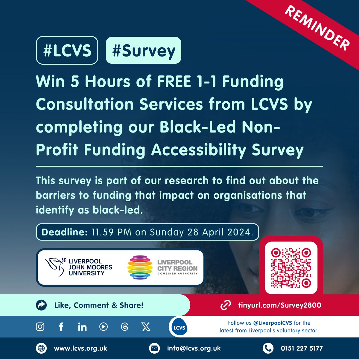📰#News | REMINDER | Our Funding Accessibility Survey is closing soon! 👉As a thank you for those who complete our survey, they will be automatically enrolled into a prize draw. ⬇️FULL INFO⬇️ 🔗tinyurl.com/survey2800 @LpoolCityRegion @LJMU @SoniaBassey1 @vs6news