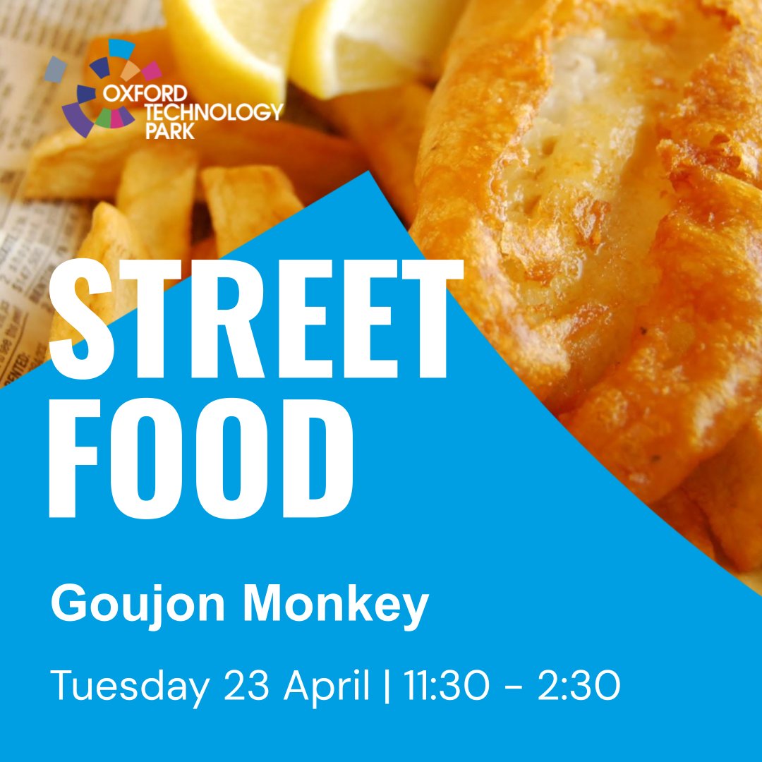 Craving scrumptious beer-battered fish and chips or a gourmet burger? Goujon Monkey has you covered at Oxford Technology Park today, serving from 11:30 to 14:30. Come enjoy a lunchtime treat that's sure to satisfy! #GoujonMonkey #StreetFood #OxfordTechnologyPark