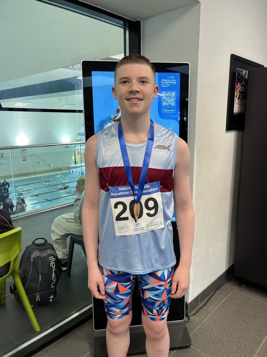 Well done to Robbie (S2) who took part in the National Schools Aquathlon Championships on Friday in Glenrothes. He finished 87th with a time of 19 minutes. Great effort in his first ever Aquathlon. Well done Robbie!