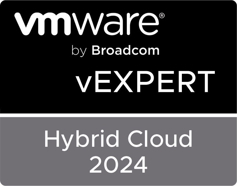 Another year with the privilege to be part of the vExpert Hybrid Cloud subprogram.

Special thanks to @vCommunityGuy for everything that he does for this community.

#vexpert #vcommunity #broadcom @vmware @broadcom #hybridcloud #multicloud #anycloud #vmwarecloud #nextlevelsddc