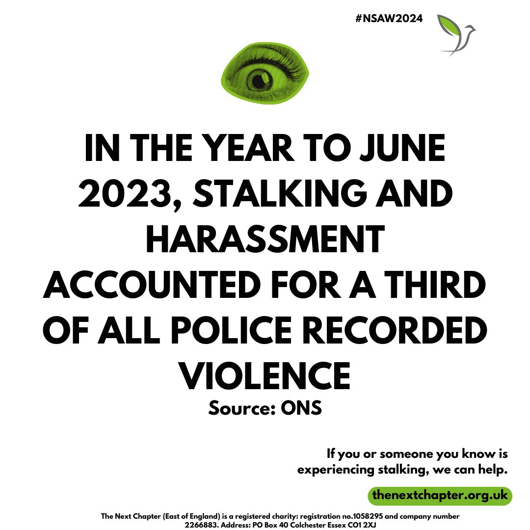 Did you know that #stalking & harassment accounts for a third of all police recorded violence? If you or someone you know is experiencing stalking, we can help. #NSAW2024 Operating across Mid & North Essex.