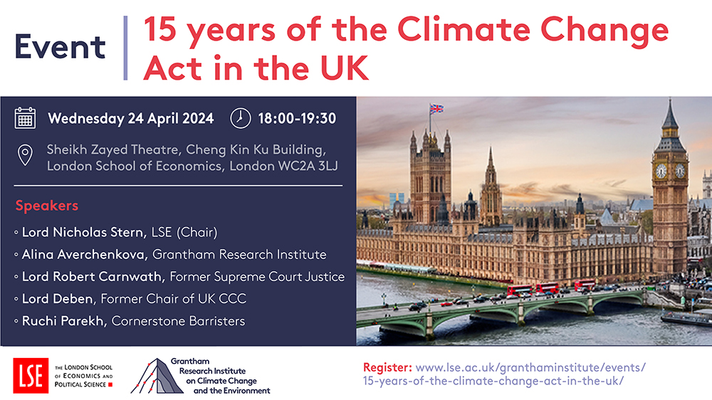 The Climate Change Act has had a huge impact on climate policy and the courts. Join us tomorrow to hear a panel of experts reflect on 15 years of the CCA and consider its future in shaping climate change policy. lse.ac.uk/granthaminstit…