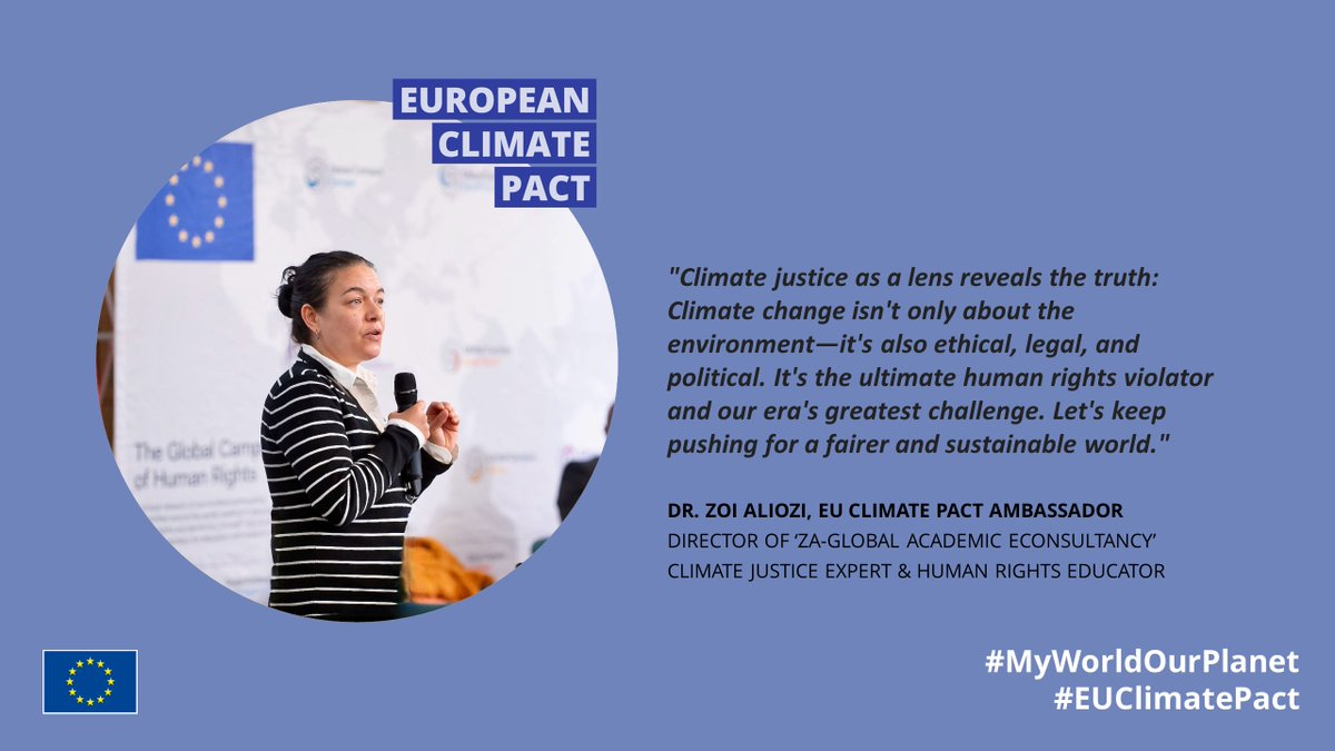 Join the conversation! 🔊 We invite you to an enlightening session on #ClimateJustice & #ClimateDiplomacy featuring our #EUClimatePact Ambassador, Dr. Zoi Aliozi. 👉Friday, April 26, 2024, 16:00 EEST 🔗tinyurl.com/mr9cahbx @EUClimateAction #MyWorldOurPlanet #HumanRights