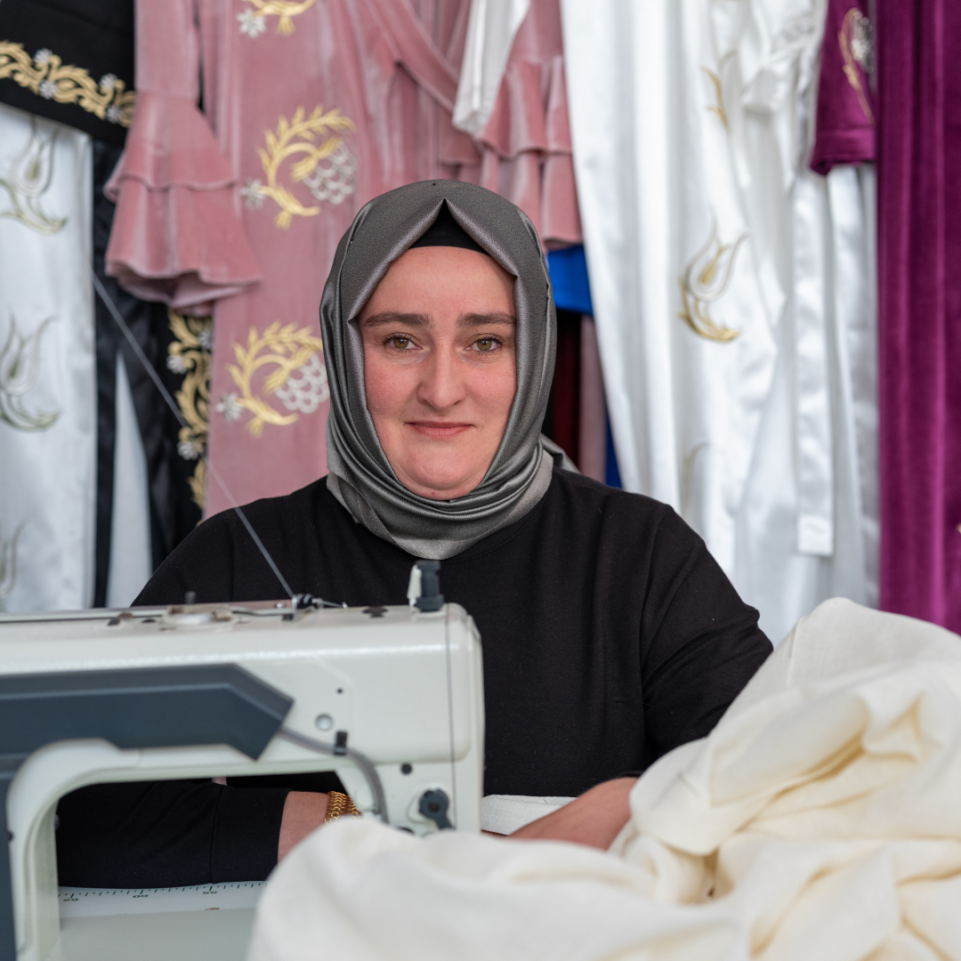 “Because I love this work it helps me psychologically.” Mutaba lost her home in last year's earthquakes in Turkey. Every week she attends a women’s co-operative project run by DEC charity @oxfamgb. The project provides training, counselling and income for over 100 women.