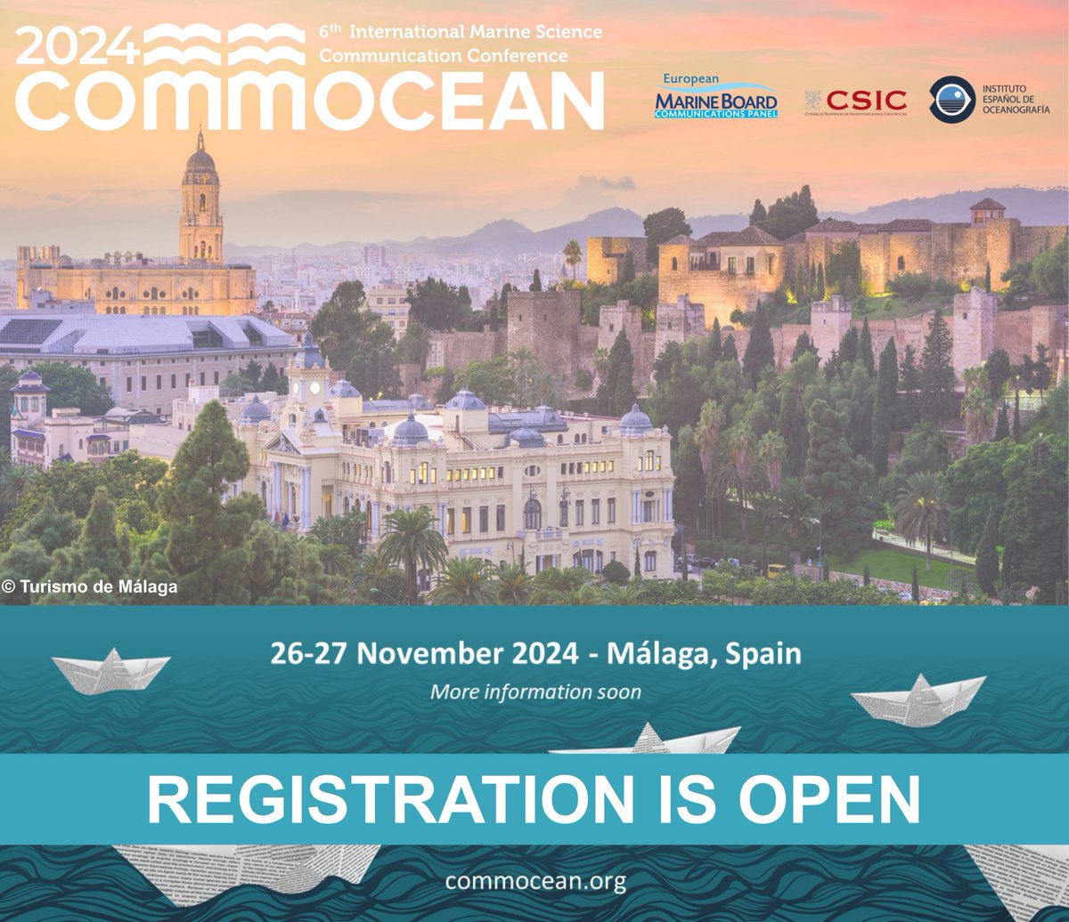 EMarineBoard's tweet photo. Registration and abstract submission for the #marine science communication conference @CommOceanConf taking place in Malaga (Spain) hosted by @IEOoceanografia on 26-27 November 2024 is now open!  More info here: https://t.co/WW6Lf835vR abstract deadline 15 June 2024 #scicomm https://t.co/S32WHiHWgy