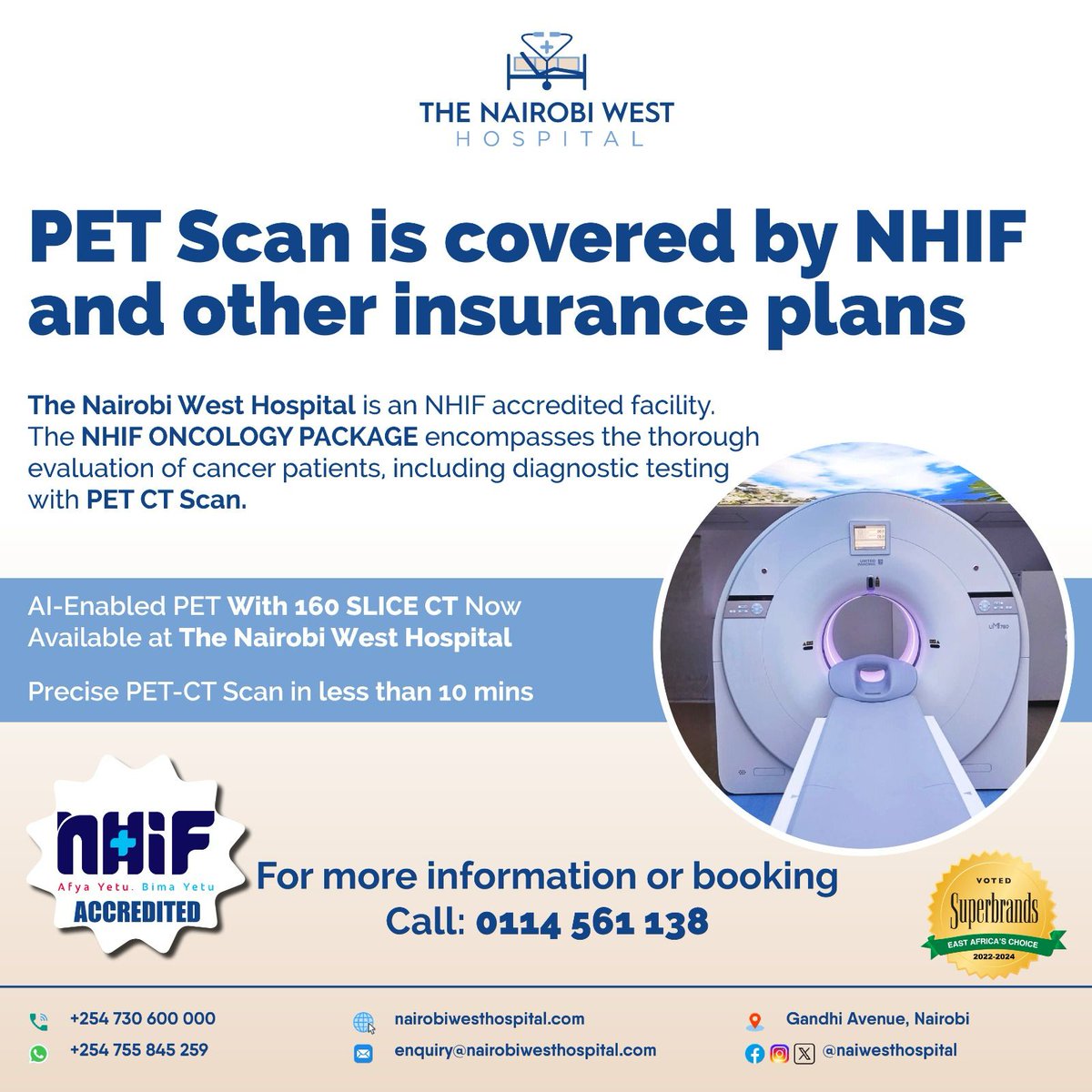 The PET scan, a component of the PET-CT, is utilized to detect various medical conditions, with a primary focus on cancer diagnosis. It can provide critical information about the disease's progression.

#NairobiWestPETScan
AI Enabled PetScan