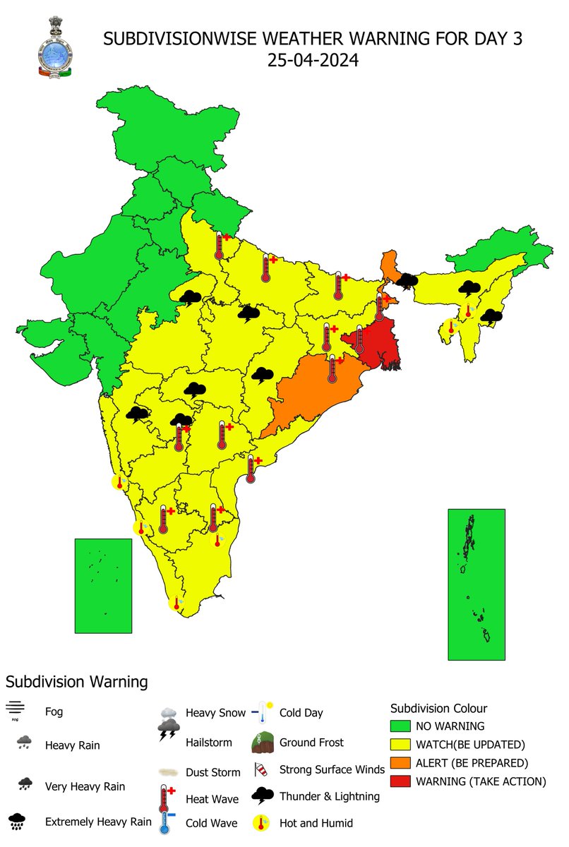 Heat wave to severe heat wave conditions likely to continue over East India and heat wave likely over parts of south Peninsular India during next five days.