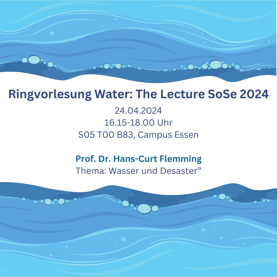 Eine kleine Erinnerung und eine herzliche Einladung zu der heutigen Ringvorlesung mit dem Thema 'Wasser und Desaster'! Mehr Informationen zu den nächsten Vorlesungen gibt es hier: uni-due.de/imperia/md/con…