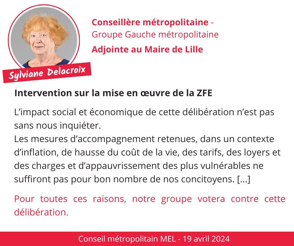 🚗 En conseil métropolitain, Sylviane Delacroix est intervenue pour expliquer le vote 'contre' relatif à la mise en œuvre de la Zone à Faibles Emissions (ZFE). Retrouvez l'intégralité de son intervention en vidéo : url-r.fr/ksLSC #zfe #mel