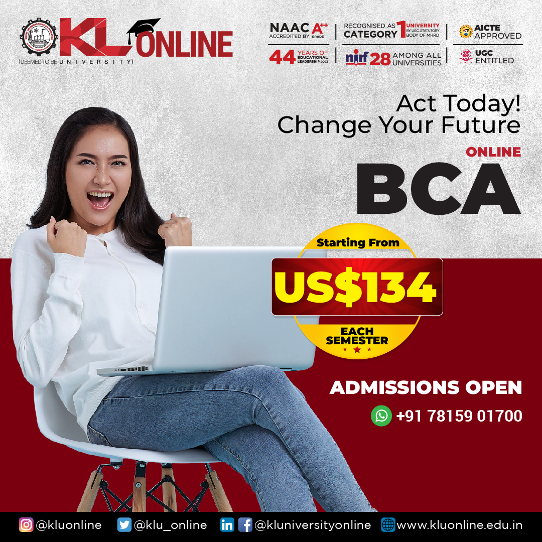 IT is inevitable to man’s existence in this modern day. Enroll in an online BCA at KL. Deemed-to-Be University has 44 years of experience in imparting quality education and carving a niche for your professional life.

Admissions open

#KLOnline #KLUniversity #Onlinedegree