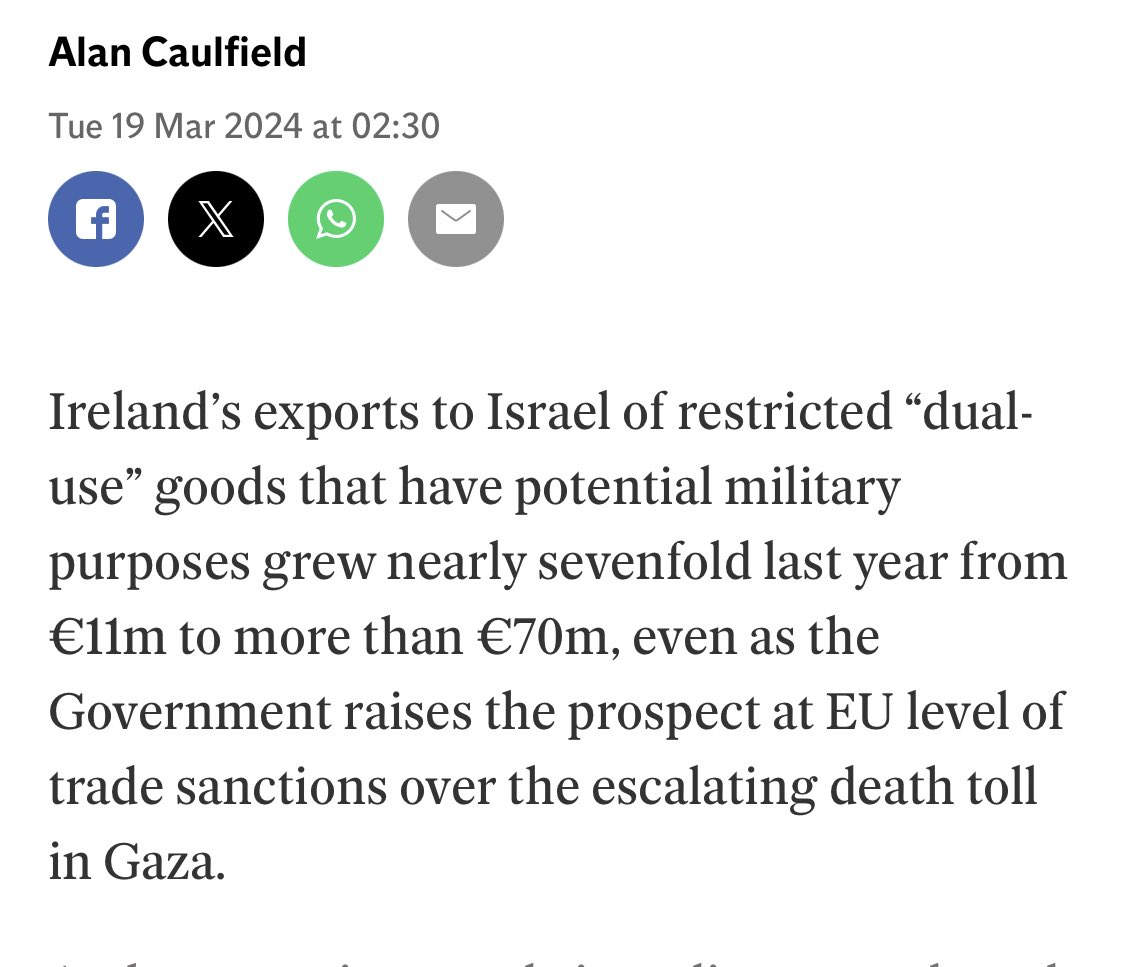 Probably more effective than asking Bambi Thug to boycott the Eurovision, would be to start closely examining which Irish companies are exporting military use materiel to Israel.