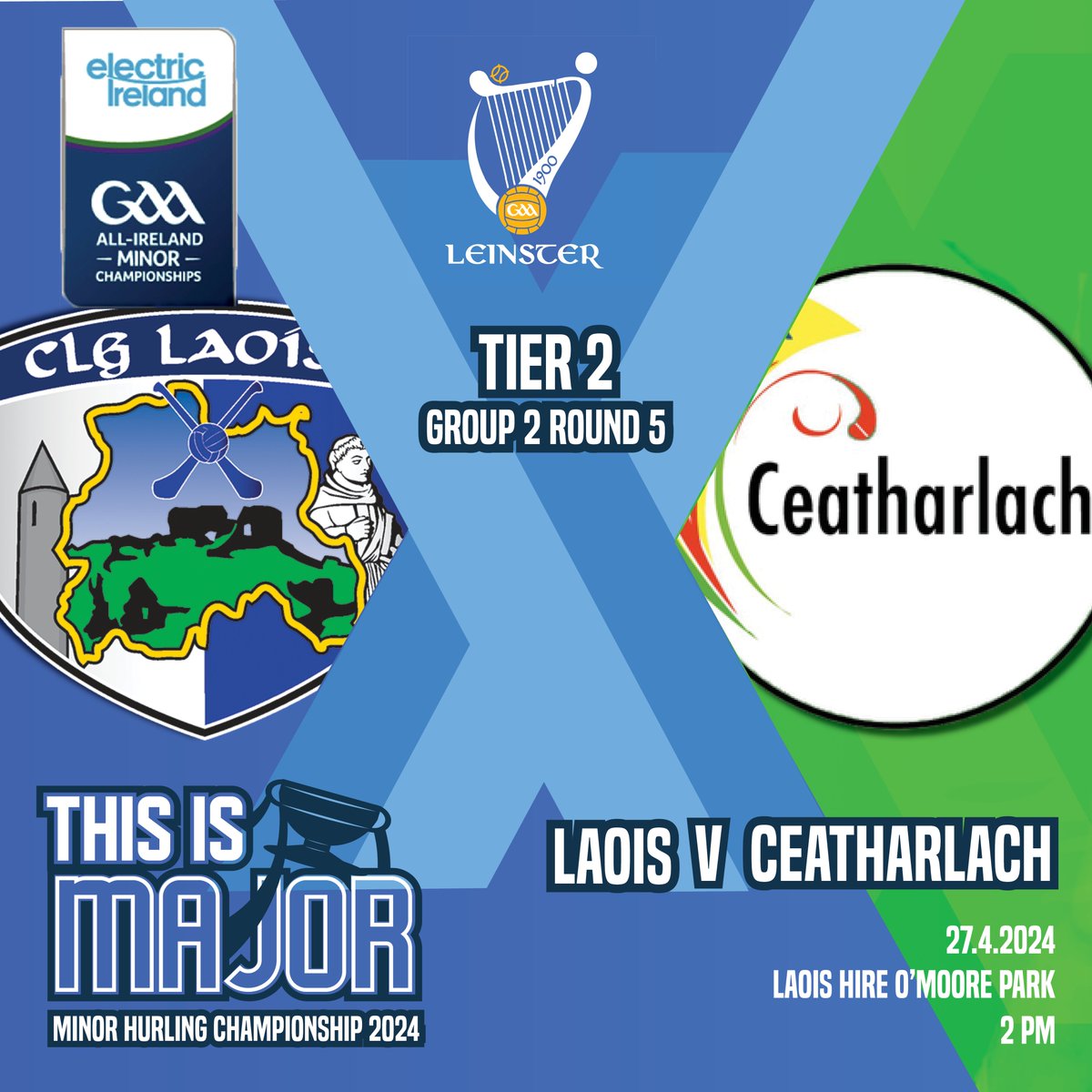 🏆Electric Ireland Leinster Minor Hurling Championship, Rd 3: ⏰Saturday, 27 April, 2pm 🥎@CLGLaois V @Carlow_GAA 📍Laois Hire O'Moore Park, Portlaoise 🎟️Tickets must be bought online in advance - no tickets in shops or at grounds: universe.com/events/electri…